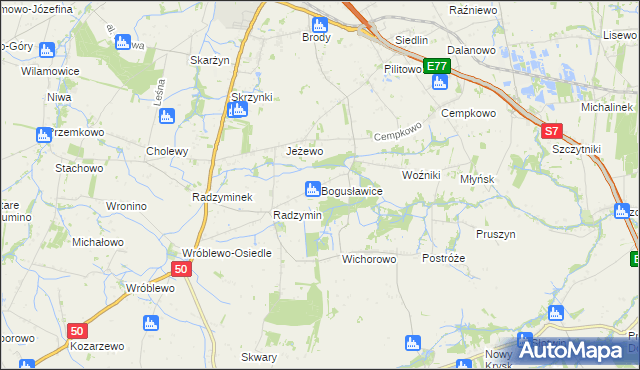 mapa Bogusławice gmina Płońsk, Bogusławice gmina Płońsk na mapie Targeo