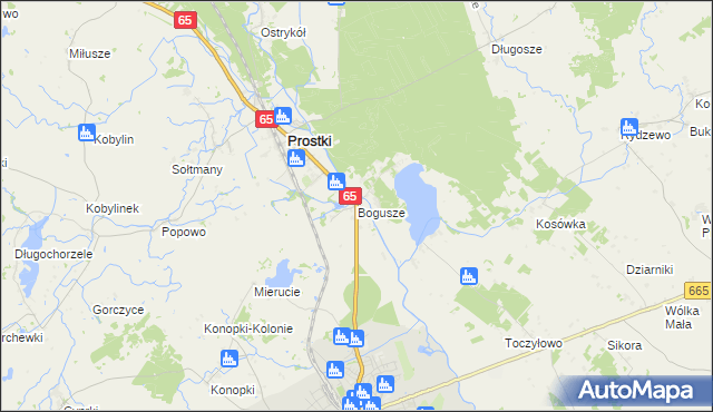 mapa Bogusze gmina Prostki, Bogusze gmina Prostki na mapie Targeo
