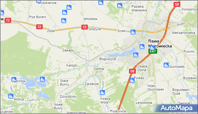 mapa Boguszyce gmina Rawa Mazowiecka, Boguszyce gmina Rawa Mazowiecka na mapie Targeo