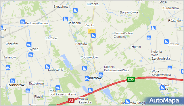 mapa Bolimowska Wieś, Bolimowska Wieś na mapie Targeo