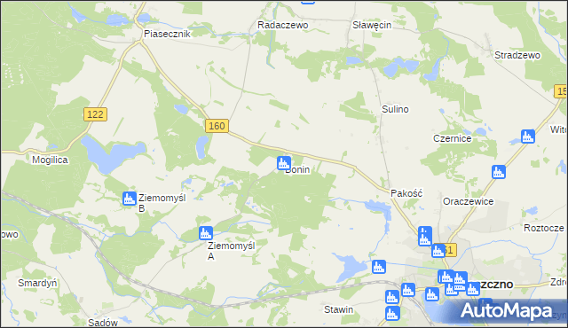 mapa Bonin gmina Choszczno, Bonin gmina Choszczno na mapie Targeo