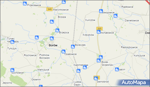 mapa Boreczek gmina Borów, Boreczek gmina Borów na mapie Targeo