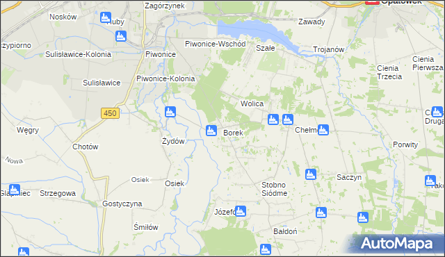 mapa Borek gmina Godziesze Wielkie, Borek gmina Godziesze Wielkie na mapie Targeo