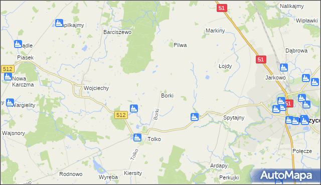 mapa Borki gmina Bartoszyce, Borki gmina Bartoszyce na mapie Targeo
