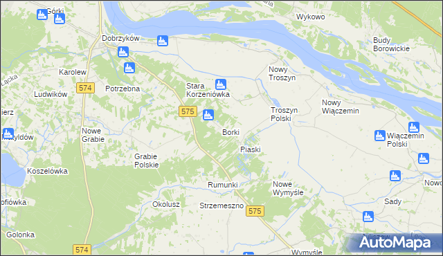 mapa Borki gmina Gąbin, Borki gmina Gąbin na mapie Targeo