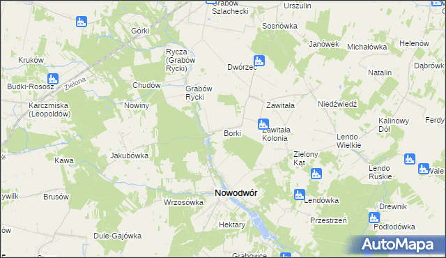 mapa Borki gmina Nowodwór, Borki gmina Nowodwór na mapie Targeo