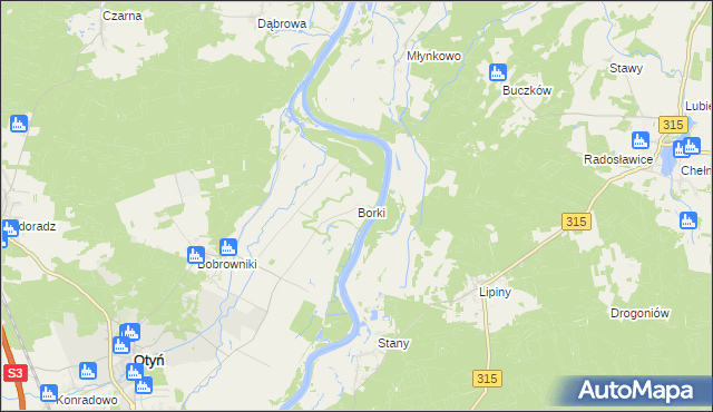 mapa Borki gmina Otyń, Borki gmina Otyń na mapie Targeo