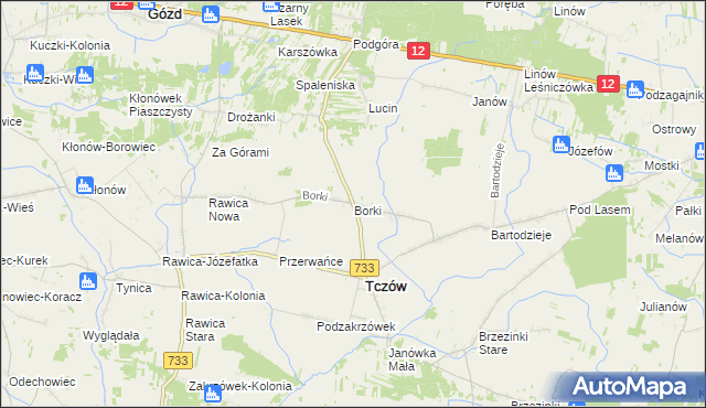 mapa Borki gmina Tczów, Borki gmina Tczów na mapie Targeo