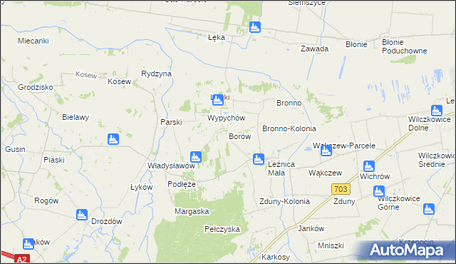 mapa Borów gmina Łęczyca, Borów gmina Łęczyca na mapie Targeo