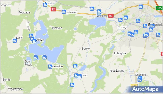 mapa Borów gmina Świebodzin, Borów gmina Świebodzin na mapie Targeo