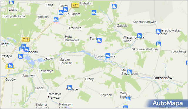 mapa Borów-Kolonia gmina Chodel, Borów-Kolonia gmina Chodel na mapie Targeo