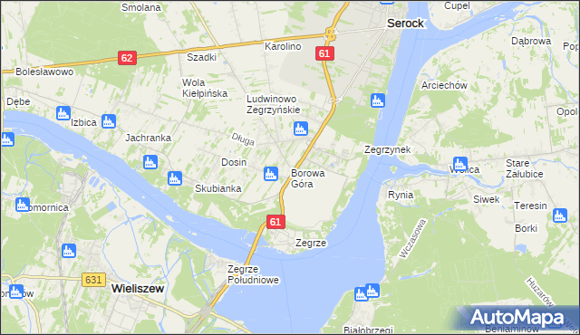 mapa Borowa Góra gmina Serock, Borowa Góra gmina Serock na mapie Targeo