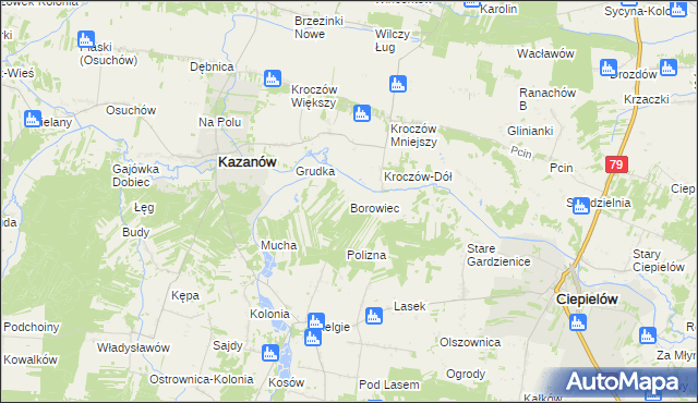 mapa Borowiec gmina Ciepielów, Borowiec gmina Ciepielów na mapie Targeo