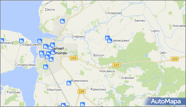 mapa Borucin gmina Kamień Pomorski, Borucin gmina Kamień Pomorski na mapie Targeo