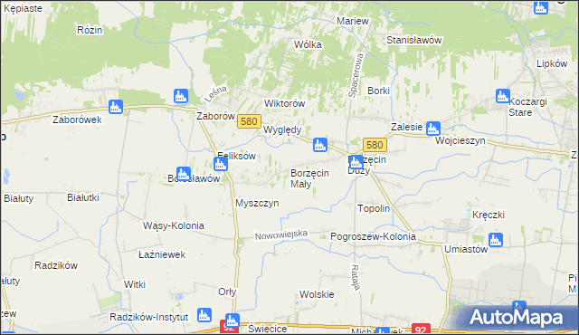 mapa Borzęcin Mały, Borzęcin Mały na mapie Targeo