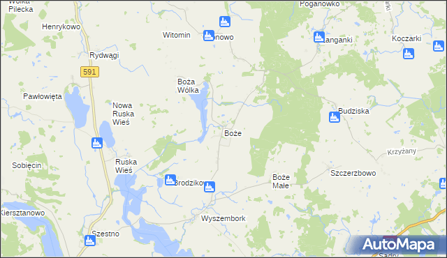 mapa Boże gmina Mrągowo, Boże gmina Mrągowo na mapie Targeo
