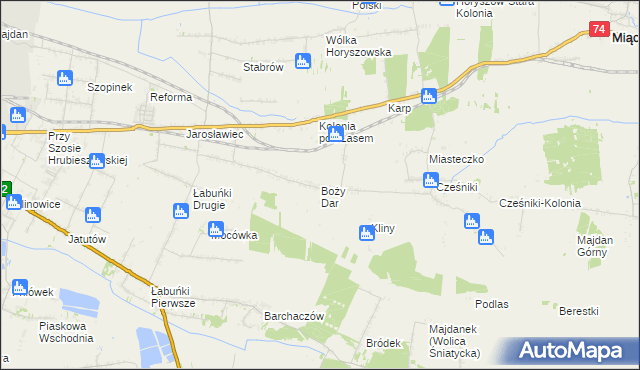mapa Boży Dar gmina Sitno, Boży Dar gmina Sitno na mapie Targeo