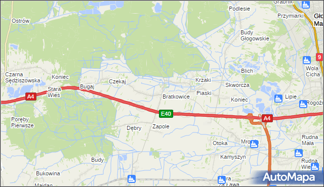 mapa Bratkowice, Bratkowice na mapie Targeo