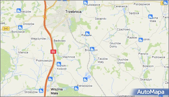 mapa Brochocin gmina Trzebnica, Brochocin gmina Trzebnica na mapie Targeo