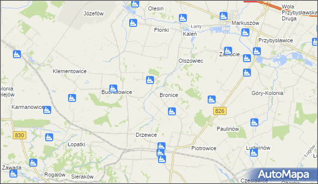 mapa Bronice gmina Nałęczów, Bronice gmina Nałęczów na mapie Targeo