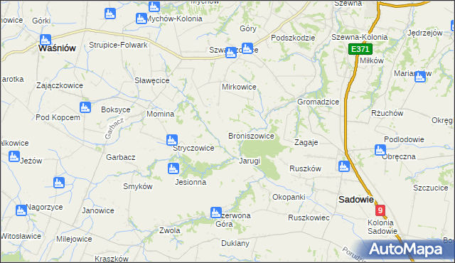 mapa Broniszowice gmina Bodzechów, Broniszowice gmina Bodzechów na mapie Targeo