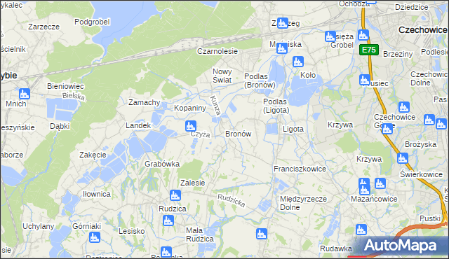 mapa Bronów gmina Czechowice-Dziedzice, Bronów gmina Czechowice-Dziedzice na mapie Targeo