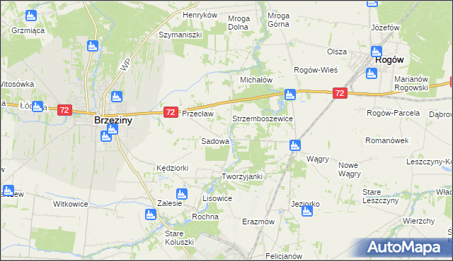 mapa Bronowice gmina Brzeziny, Bronowice gmina Brzeziny na mapie Targeo