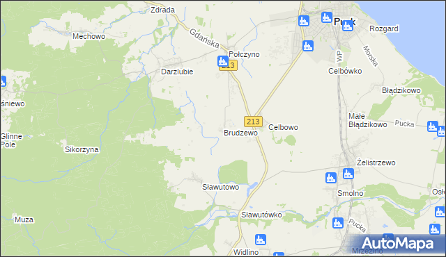 mapa Brudzewo gmina Puck, Brudzewo gmina Puck na mapie Targeo