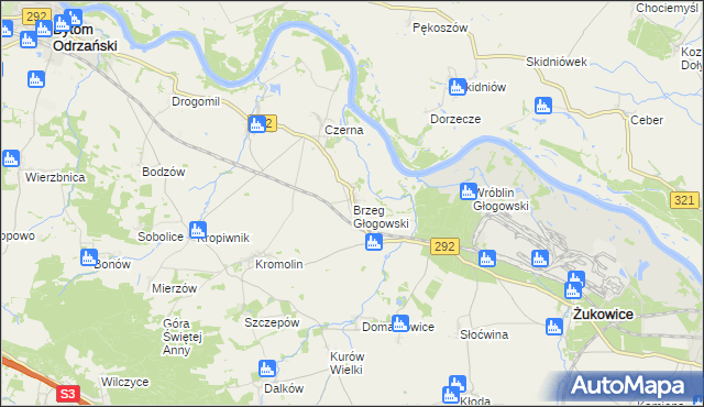 mapa Brzeg Głogowski, Brzeg Głogowski na mapie Targeo