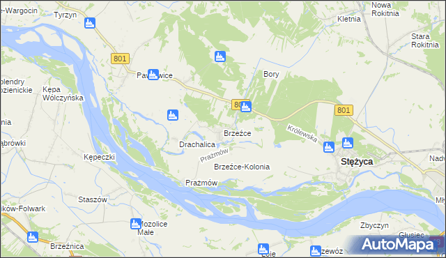 mapa Brzeźce gmina Stężyca, Brzeźce gmina Stężyca na mapie Targeo