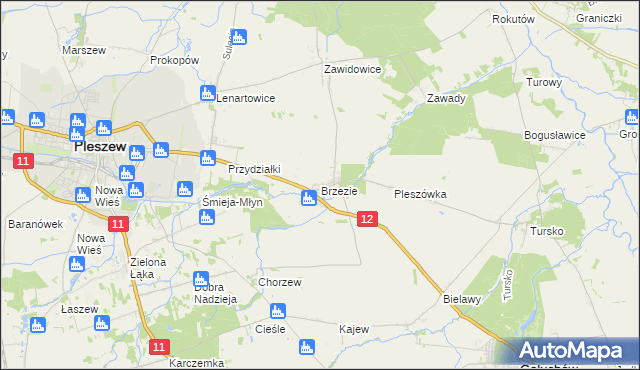 mapa Brzezie gmina Pleszew, Brzezie gmina Pleszew na mapie Targeo