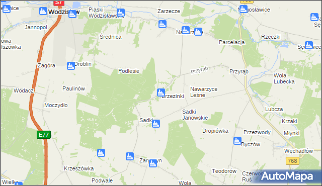 mapa Brzezinki gmina Wodzisław, Brzezinki gmina Wodzisław na mapie Targeo