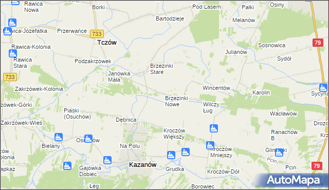 mapa Brzezinki Nowe, Brzezinki Nowe na mapie Targeo