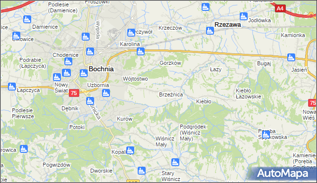 mapa Brzeźnica gmina Bochnia, Brzeźnica gmina Bochnia na mapie Targeo