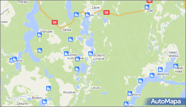 mapa Brzeźno Łyńskie, Brzeźno Łyńskie na mapie Targeo