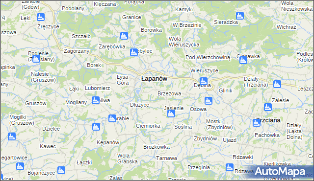 mapa Brzezowa gmina Łapanów, Brzezowa gmina Łapanów na mapie Targeo