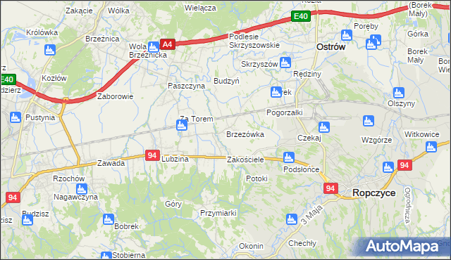 mapa Brzezówka gmina Ropczyce, Brzezówka gmina Ropczyce na mapie Targeo