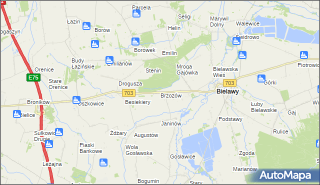 mapa Brzozów gmina Bielawy, Brzozów gmina Bielawy na mapie Targeo
