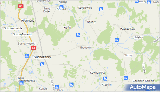 mapa Brzozów gmina Suchożebry, Brzozów gmina Suchożebry na mapie Targeo