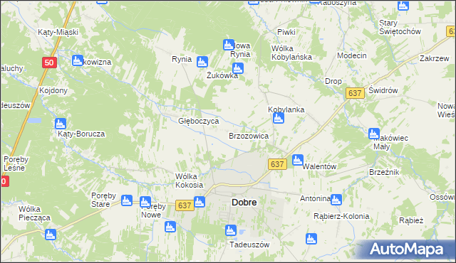 mapa Brzozowica gmina Dobre, Brzozowica gmina Dobre na mapie Targeo