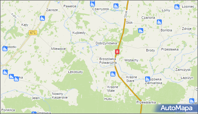 mapa Brzozówka Folwarczna, Brzozówka Folwarczna na mapie Targeo