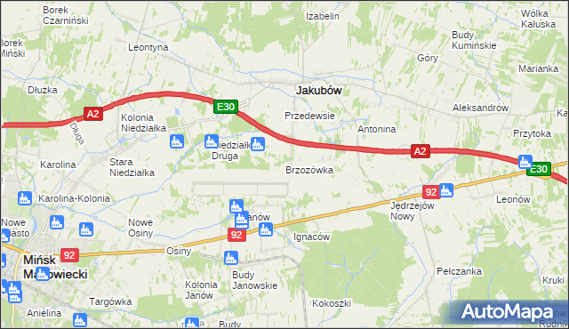 mapa Brzozówka gmina Jakubów, Brzozówka gmina Jakubów na mapie Targeo