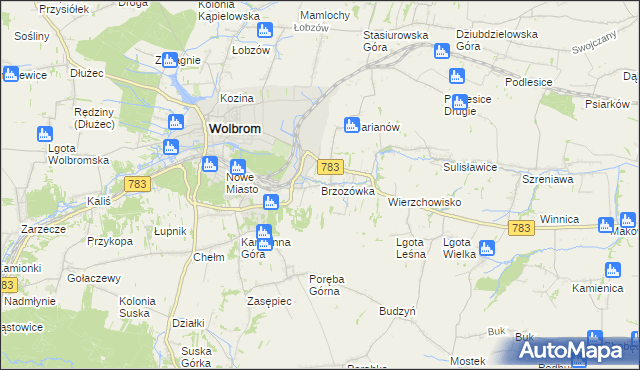 mapa Brzozówka gmina Wolbrom, Brzozówka gmina Wolbrom na mapie Targeo