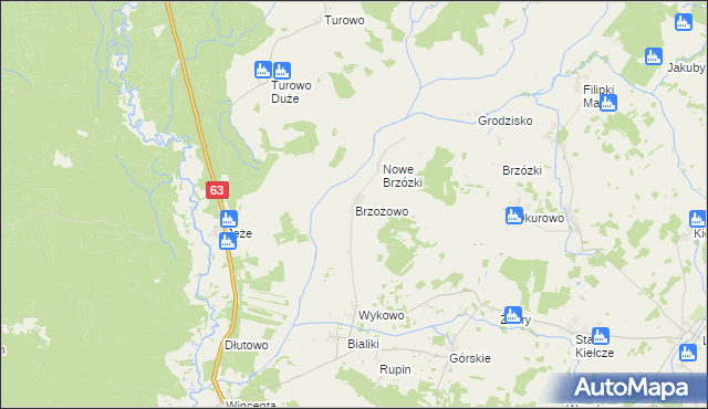 mapa Brzozowo gmina Kolno, Brzozowo gmina Kolno na mapie Targeo