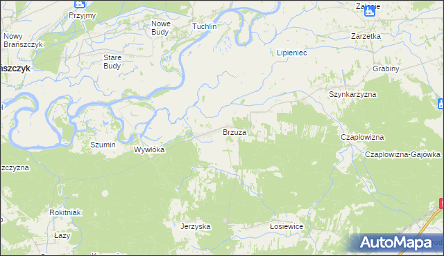 mapa Brzuza gmina Łochów, Brzuza gmina Łochów na mapie Targeo