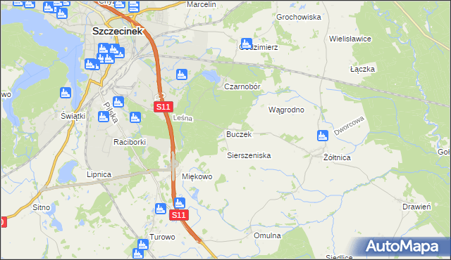 mapa Buczek gmina Szczecinek, Buczek gmina Szczecinek na mapie Targeo