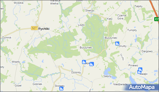 mapa Buczyniec gmina Rychliki, Buczyniec gmina Rychliki na mapie Targeo