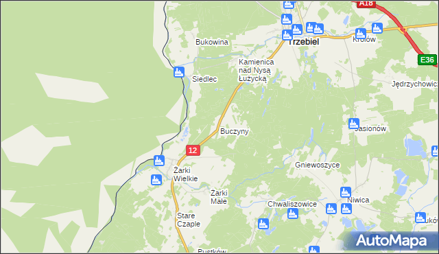 mapa Buczyny, Buczyny na mapie Targeo