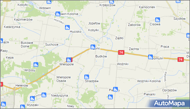 mapa Budków gmina Wola Krzysztoporska, Budków gmina Wola Krzysztoporska na mapie Targeo