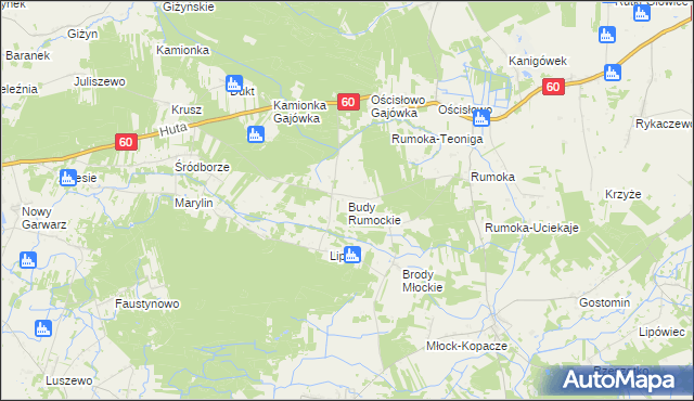 mapa Budy Rumockie, Budy Rumockie na mapie Targeo